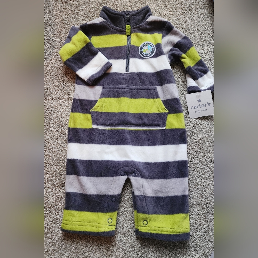 Carter's Playful Striped Footie - Gray, White, Green